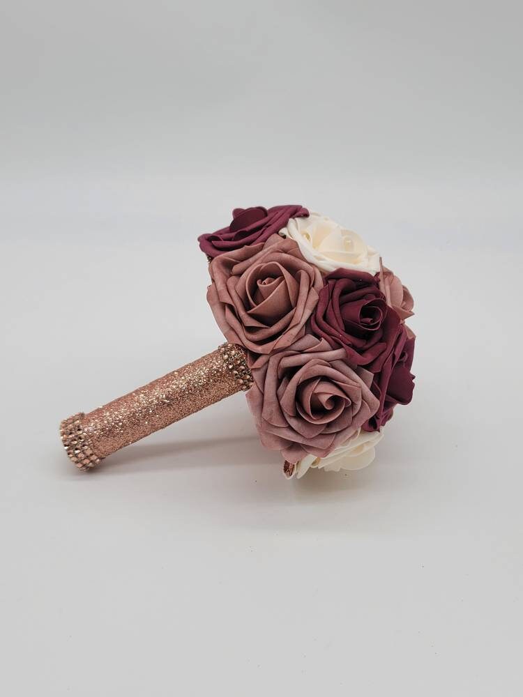 Dusty Rose,Mauve,Burgundy, and Ivory Bridal bouquet, Bridesmaid Bouquet,Toss, Matching Corsages and Boutonnieres,Custom Colors Available