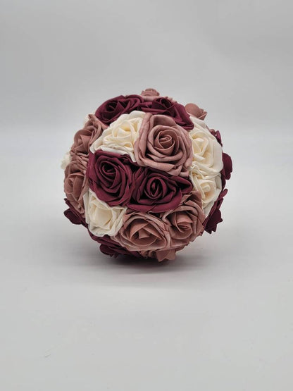 Dusty Rose,Mauve,Burgundy, and Ivory Bridal bouquet, Bridesmaid Bouquet,Toss, Matching Corsages and Boutonnieres,Custom Colors Available