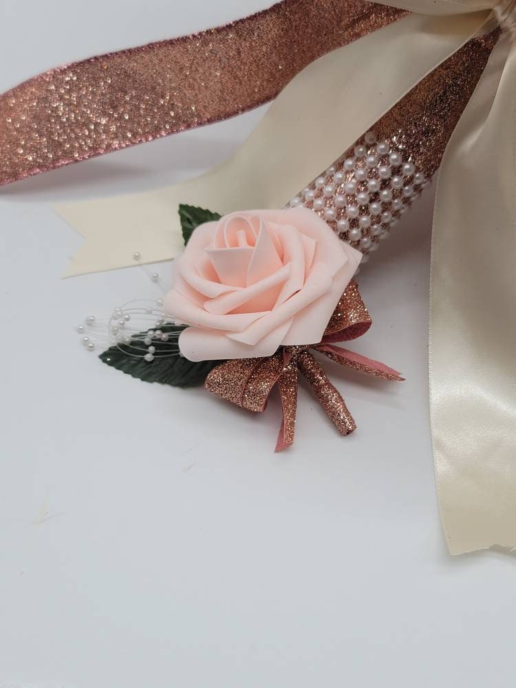 Blush and Rose gold Boutonnieres And Corsages, Available In 27 Colors, Corsages Available In Pin On And Wrist, Matching Bouquets Available