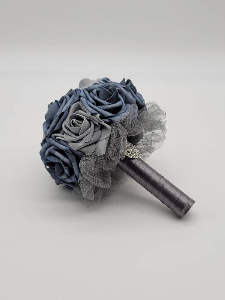 Dark Dusty Blue Boutonnieres And Corsages, Available In 27 Colors, Corsages Available In Pin On And Wrist, Matching Bouquets Available