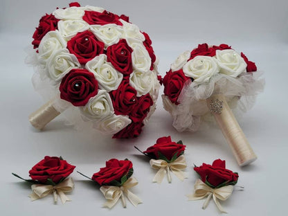 Red and White Boutonnieres and Corsages with or without Baby's Breath