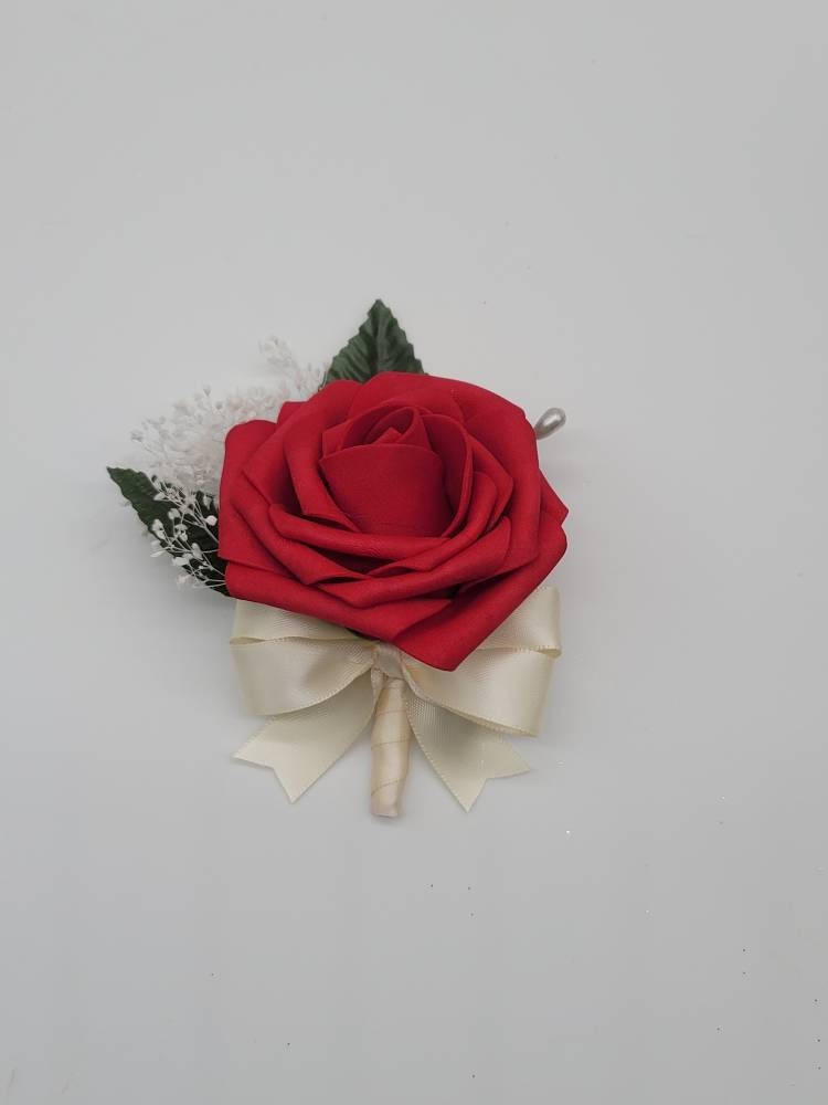 Red and Ivory Boutonnieres and Corsages