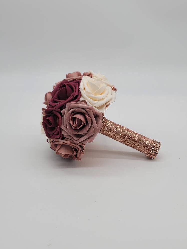 Dusty Rose,Mauve,Burgundy, and Ivory Bridal bouquet, Bridesmaid Bouquet,Toss, Matching Corsages and Boutonnieres,Custom Colors Available