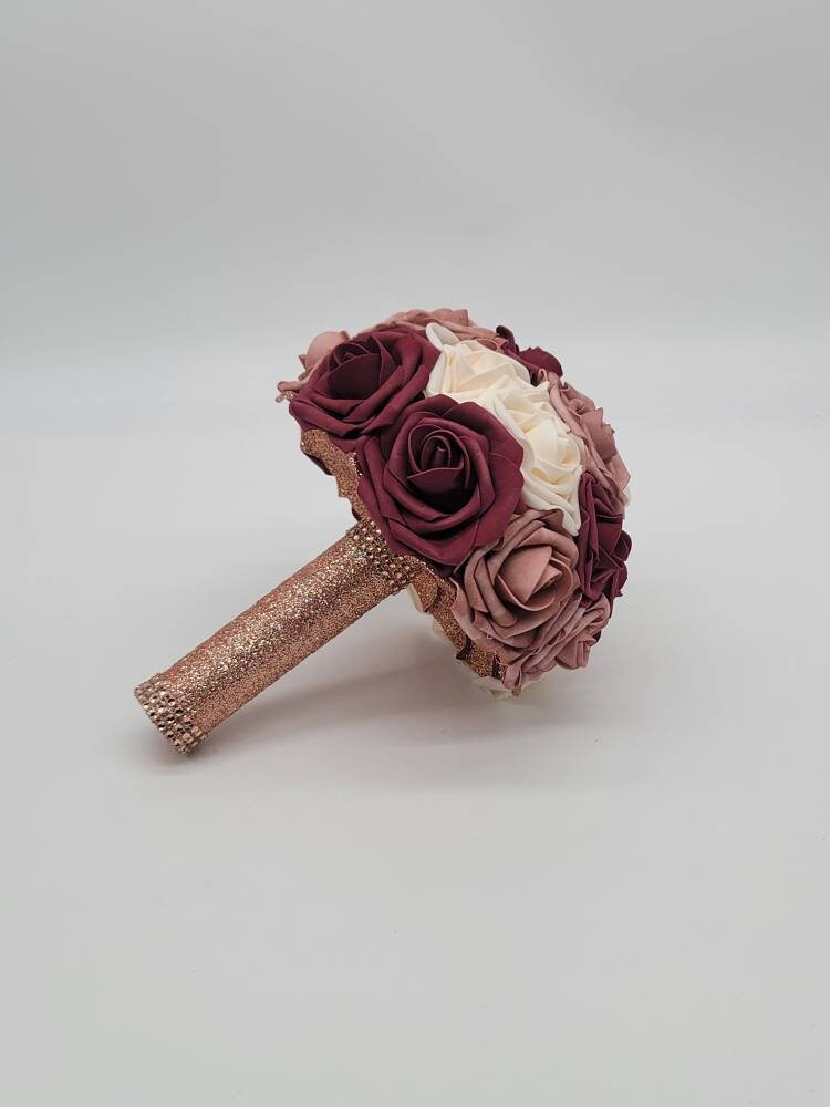 Dusty Rose,Mauve,Burgundy, and Ivory Bridal bouquet, Bridesmaid Bouquet,Toss, Matching Corsages and Boutonnieres,Custom Colors Available