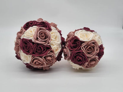 Dusty Rose,Mauve,Burgundy, and Ivory Bridal bouquet, Bridesmaid Bouquet,Toss, Matching Corsages and Boutonnieres,Custom Colors Available