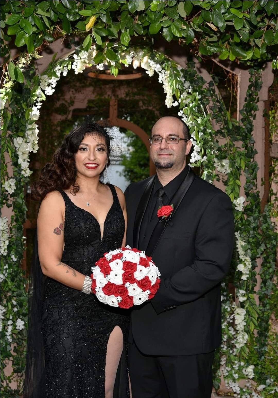Las Vegas Wedding Red and Black Boutonnieres and Corsages with Card Suites, Matching Bouquets Available, Destination Weddings