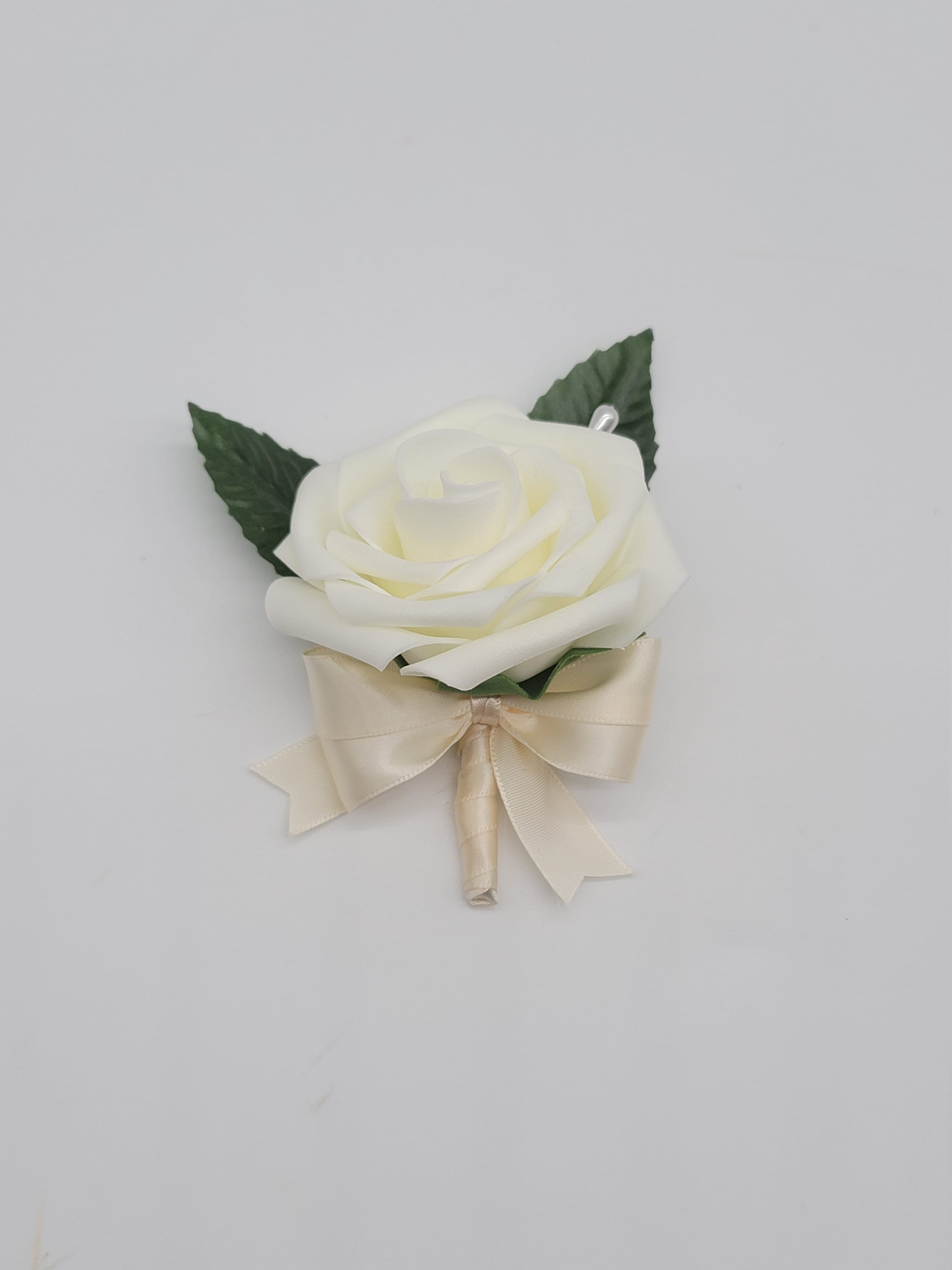 Ivory Boutonnieres And Corsages, Available In 27 Colors, Corsages Available In Pin On And Wrist, Matching Bouquets Available