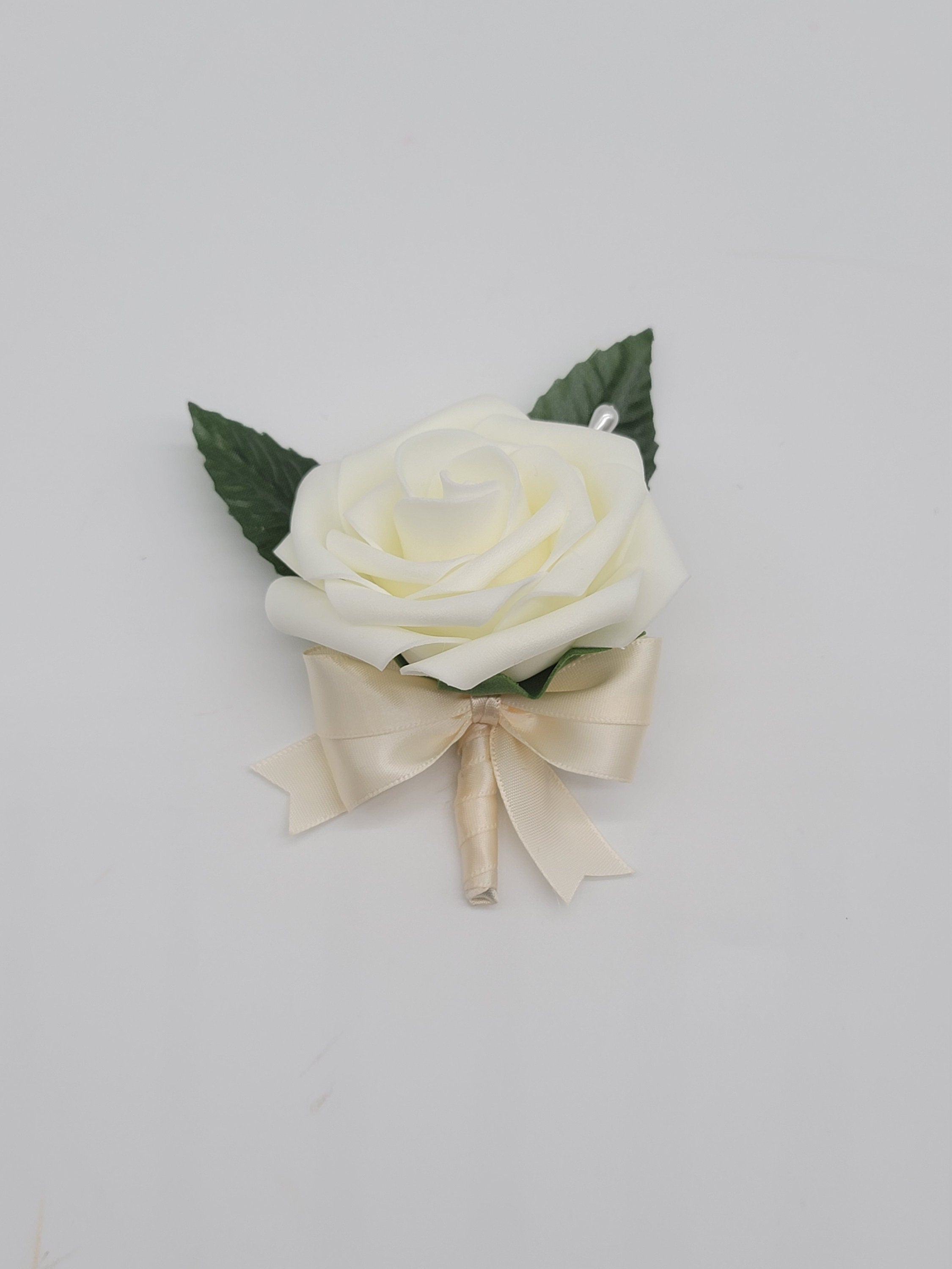 Ivory Boutonnieres And Corsages, Available In 27 Colors, Corsages Available In Pin On And Wrist, Matching Bouquets Available
