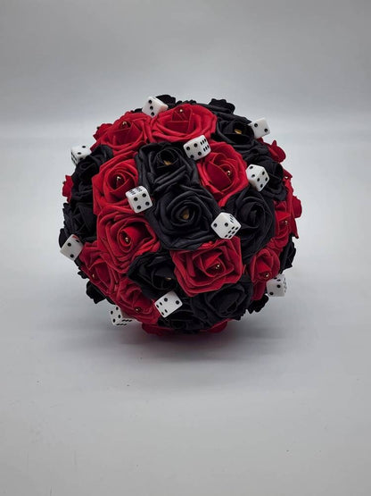 Las Vegas Themed Wedding Bouquet, Red And Black Bridal Bouquet, Bridesmaid Bouquet, Matching Boutonnieres and Corsages, Destination Wedding