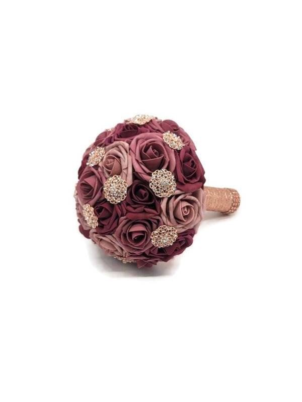 Burgundy,Mauve,and Dusty Rose Brooch Bridal Bouquet, Bridesmaid Bouquet,or Toss Available in 27 colors, Boutonnieres and Corsages Available