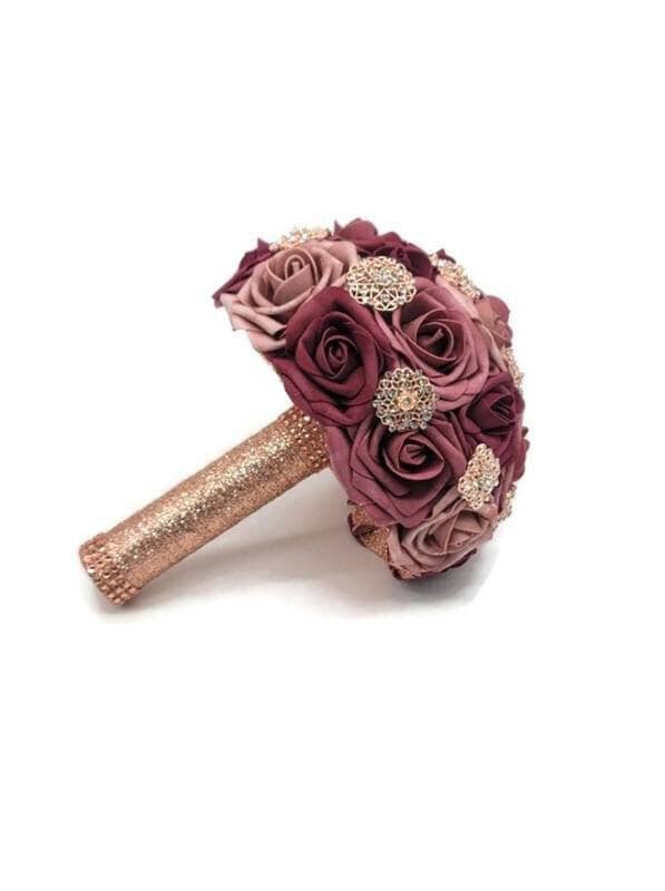 Burgundy,Mauve,and Dusty Rose Brooch Bridal Bouquet, Bridesmaid Bouquet,or Toss Available in 27 colors, Boutonnieres and Corsages Available
