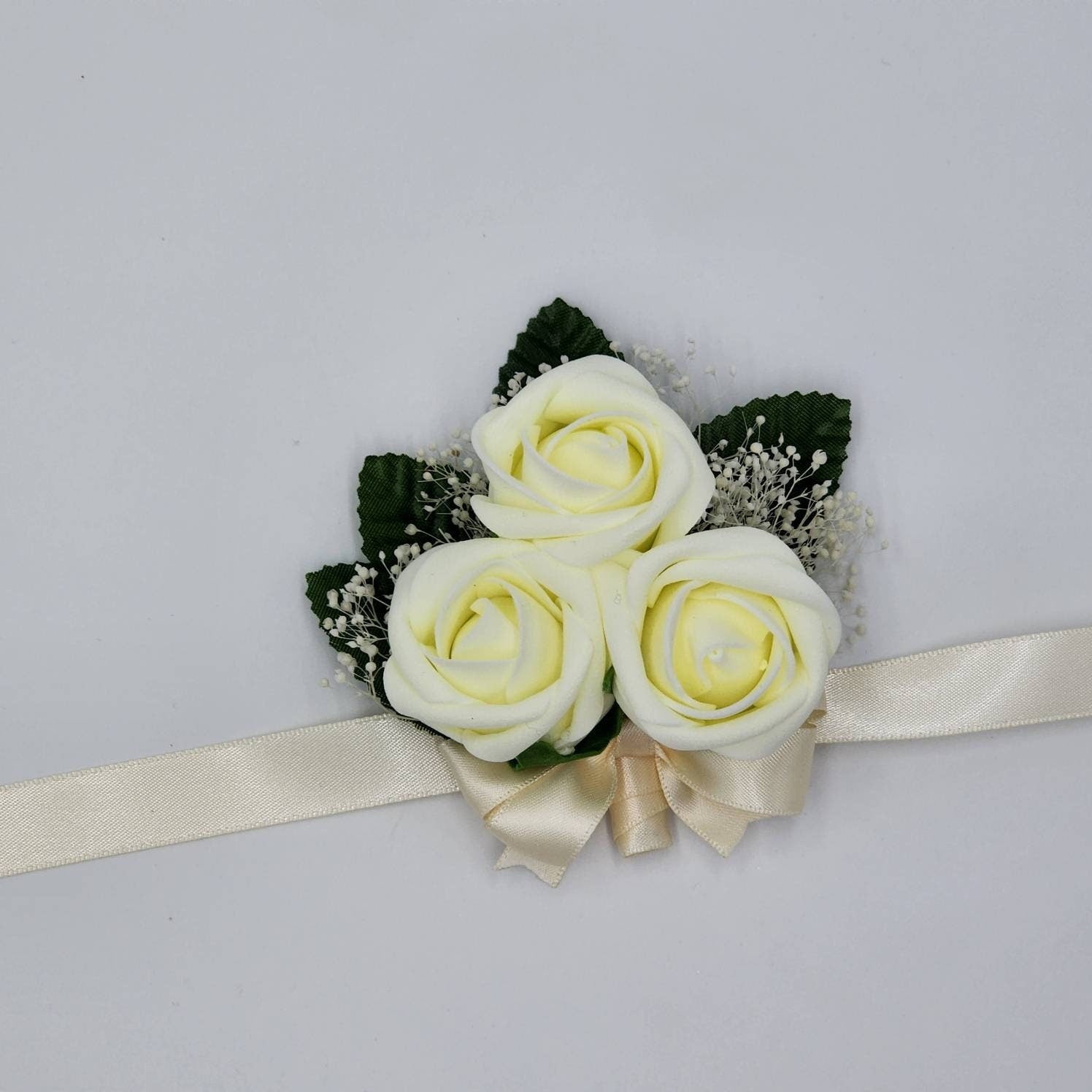 Ivory Boutonnieres And Corsages, Available In 27 Colors, Corsages Available In Pin On And Wrist, Matching Bouquets Available