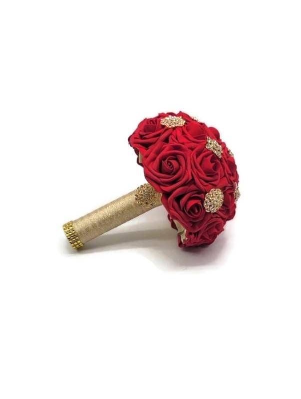 Red and Gold Brooch Bouquet or Bridesmaid Bouquet, Available in 27 colors,Matching Boutonnieres And Corsages available