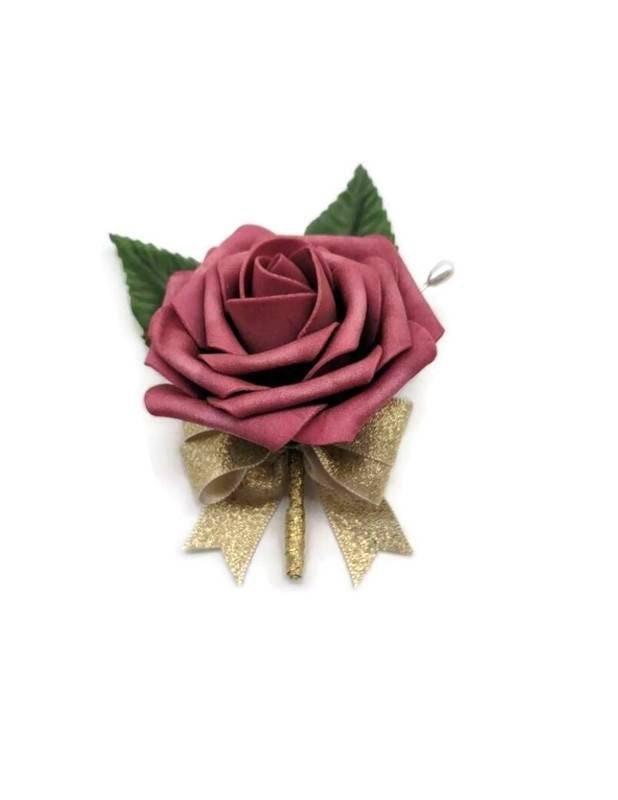 Burgundy, Dusty Rose, Mauve & Cream Wedding Bouquet Made w/Real Touch Roses, Bridal and Bridesmaid Bouquets /Matching Boutonniere/Corsages