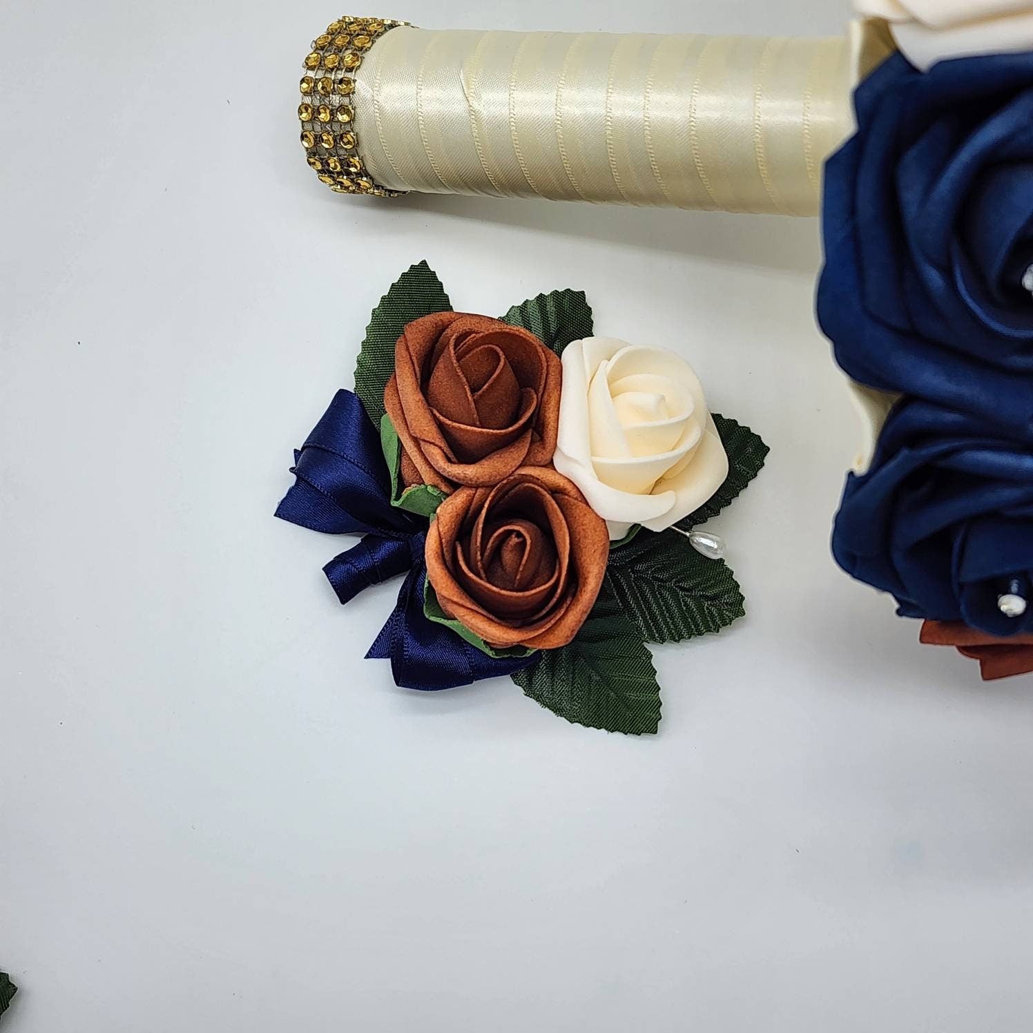 Burnt orange and cream Boutonnieres And Corsages, Available In 27 Colors, Corsages Available In Pin On And Wrist,Matching Bouquets Available