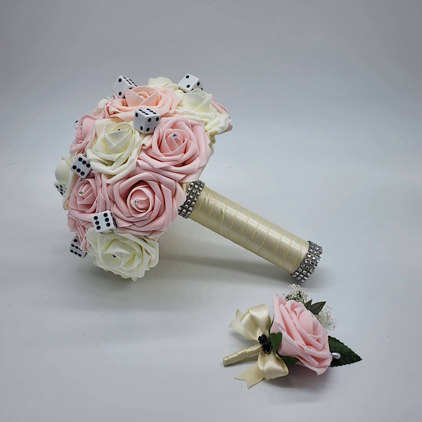 Las Vegas Themed Wedding Bouquet, Blush And Ivory Bridal Bouquet, Bridesmaid Bouquet, Matching Boutonnieres & Corsages, Destination Weddings