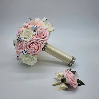 Las Vegas Themed Wedding Bouquet, Blush And Ivory Bridal Bouquet, Bridesmaid Bouquet, Matching Boutonnieres & Corsages, Destination Weddings