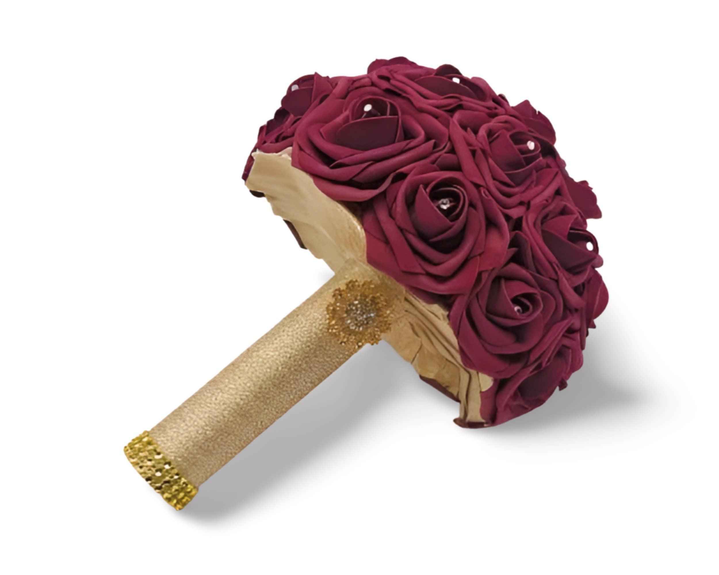 Burgundy and Gold Wedding Bouquet Made With Real Touch Roses, Bridal Bouquet, Bridesmaid Bouquet and Matching Boutonnieres and Corsages