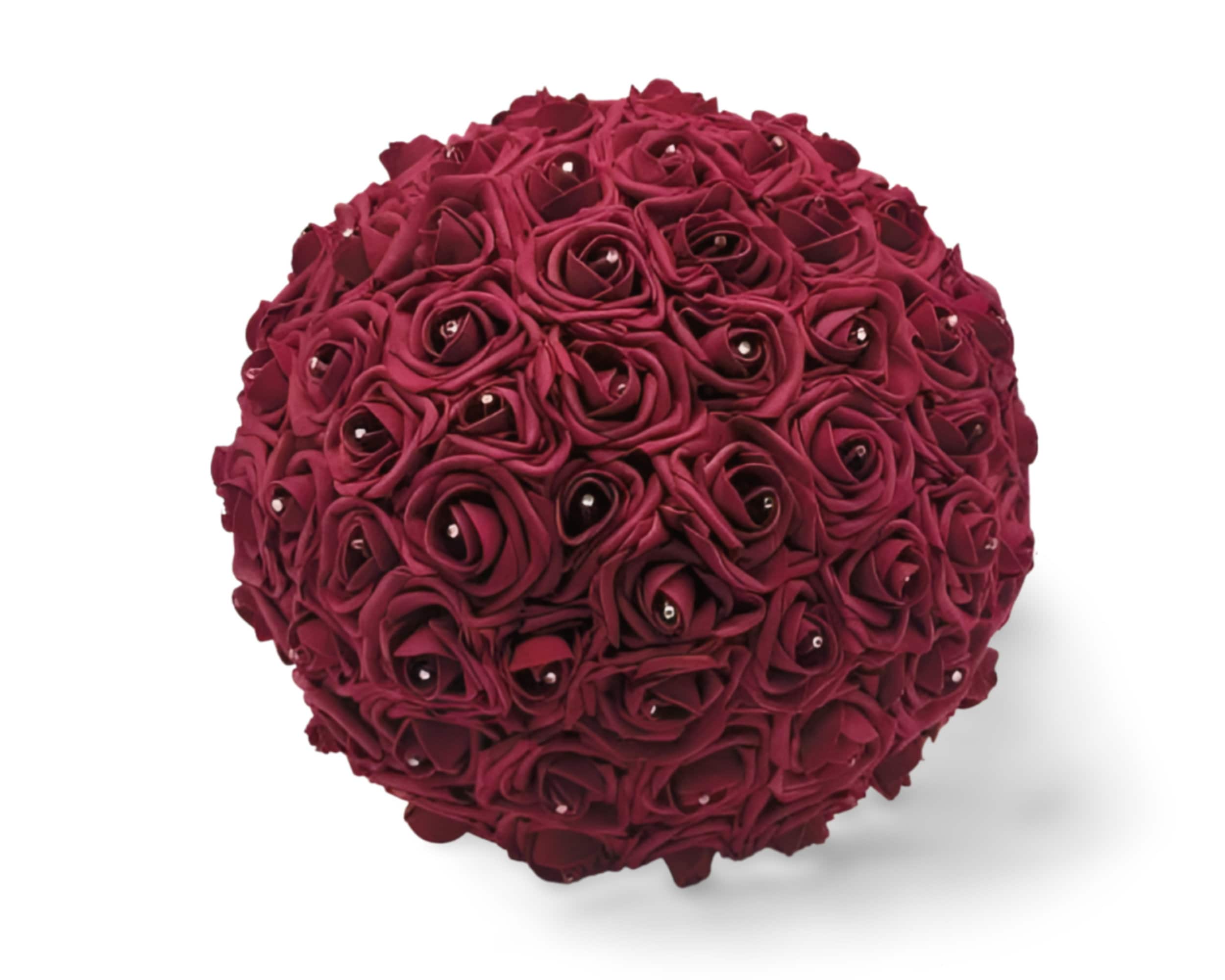 Burgundy and Gold Wedding Bouquet Made With Real Touch Roses, Bridal Bouquet, Bridesmaid Bouquet and Matching Boutonnieres and Corsages