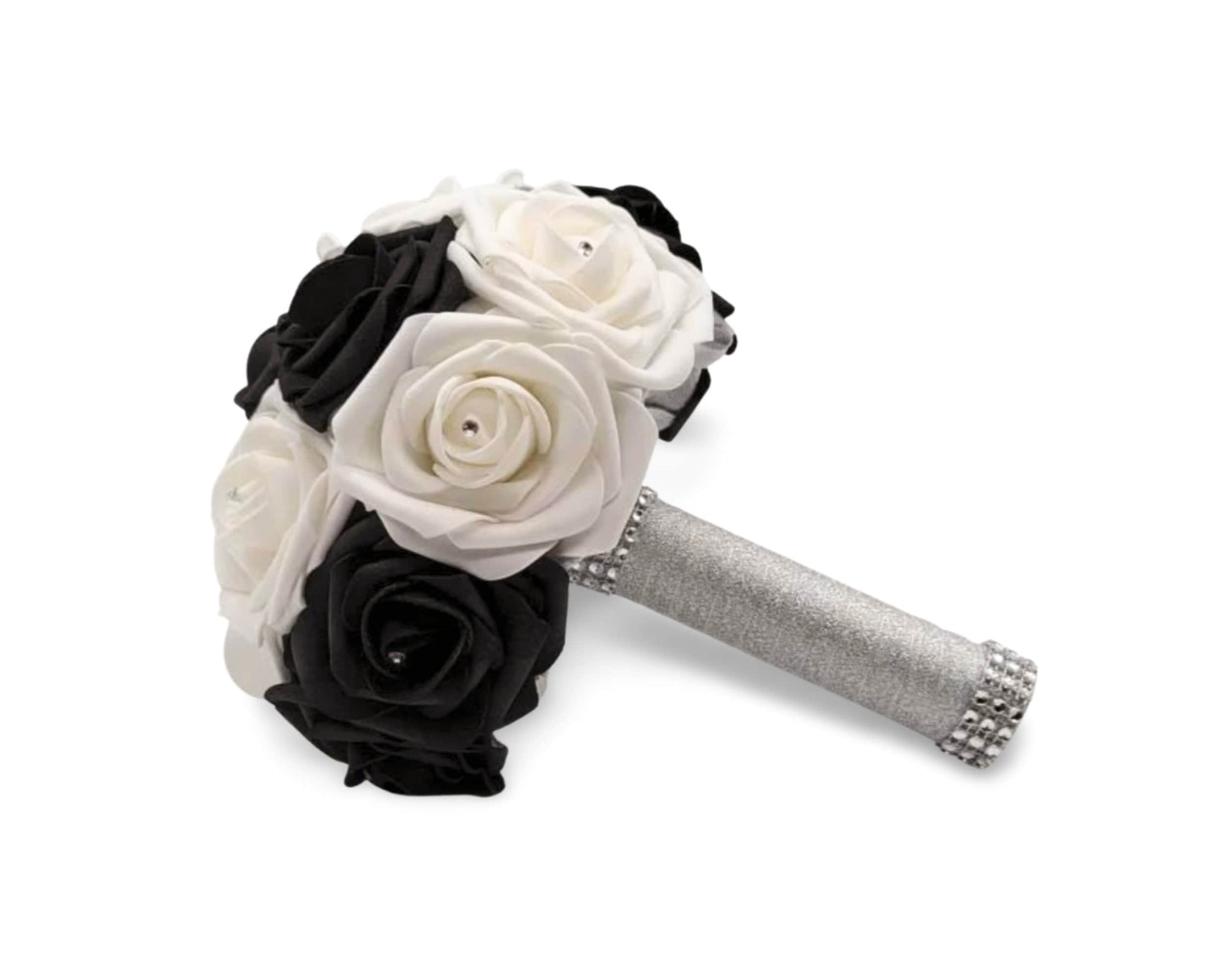 Black and White Wedding Bouquet Made With Real Touch Roses, Bridal Bouquet, Bridesmaid Bouquet and Matching Boutonnieres and Corsages