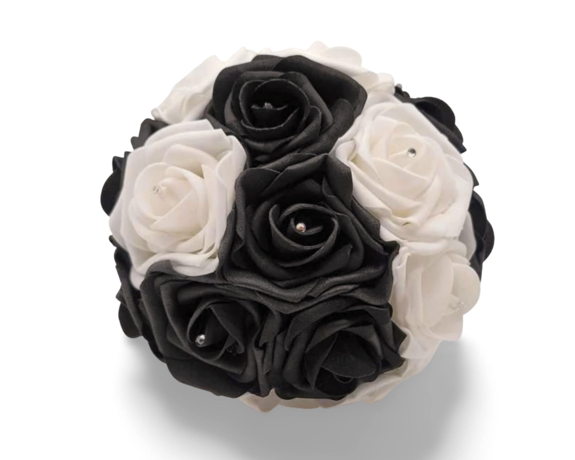 Black and White Wedding Bouquet Made With Real Touch Roses, Bridal Bouquet, Bridesmaid Bouquet and Matching Boutonnieres and Corsages