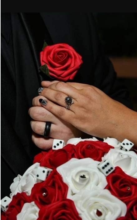 Las Vegas Themed Wedding Bouquet, Red And White Bridal Bouquet, Bridesmaid Bouquet, Matching Boutonnieres & Corsages, Destination Wedding