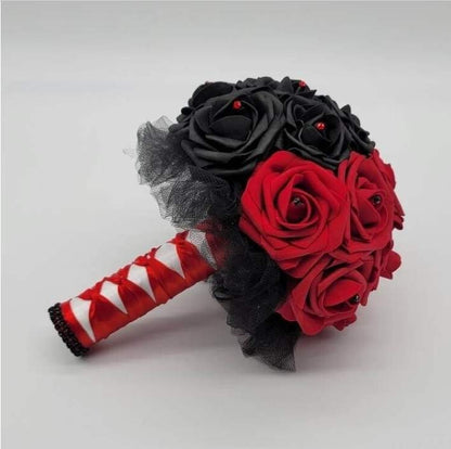 Red Comic Book Wedding Bouqet Made With Real touch Roses, Red and Black Cosplay, Bridal Bouquet, Bridesmaid Bouquet, Mini/Toss Bouquet