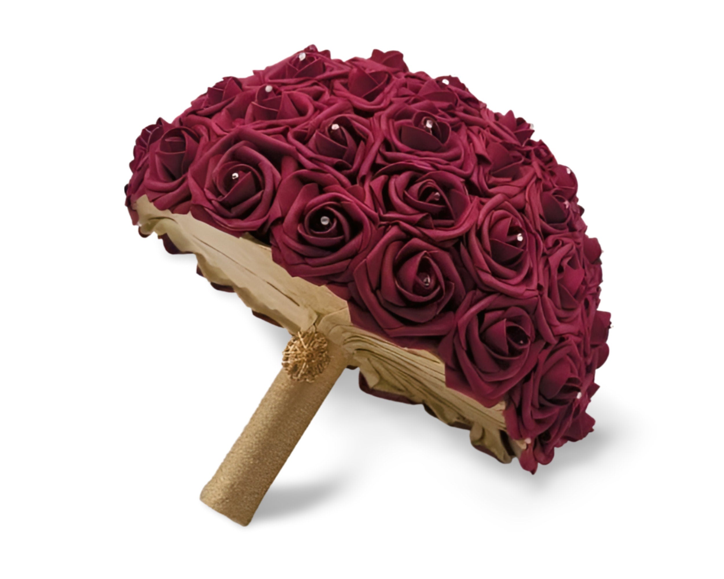 Burgundy and Gold Wedding Bouquet Made With Real Touch Roses, Bridal Bouquet, Bridesmaid Bouquet and Matching Boutonnieres and Corsages