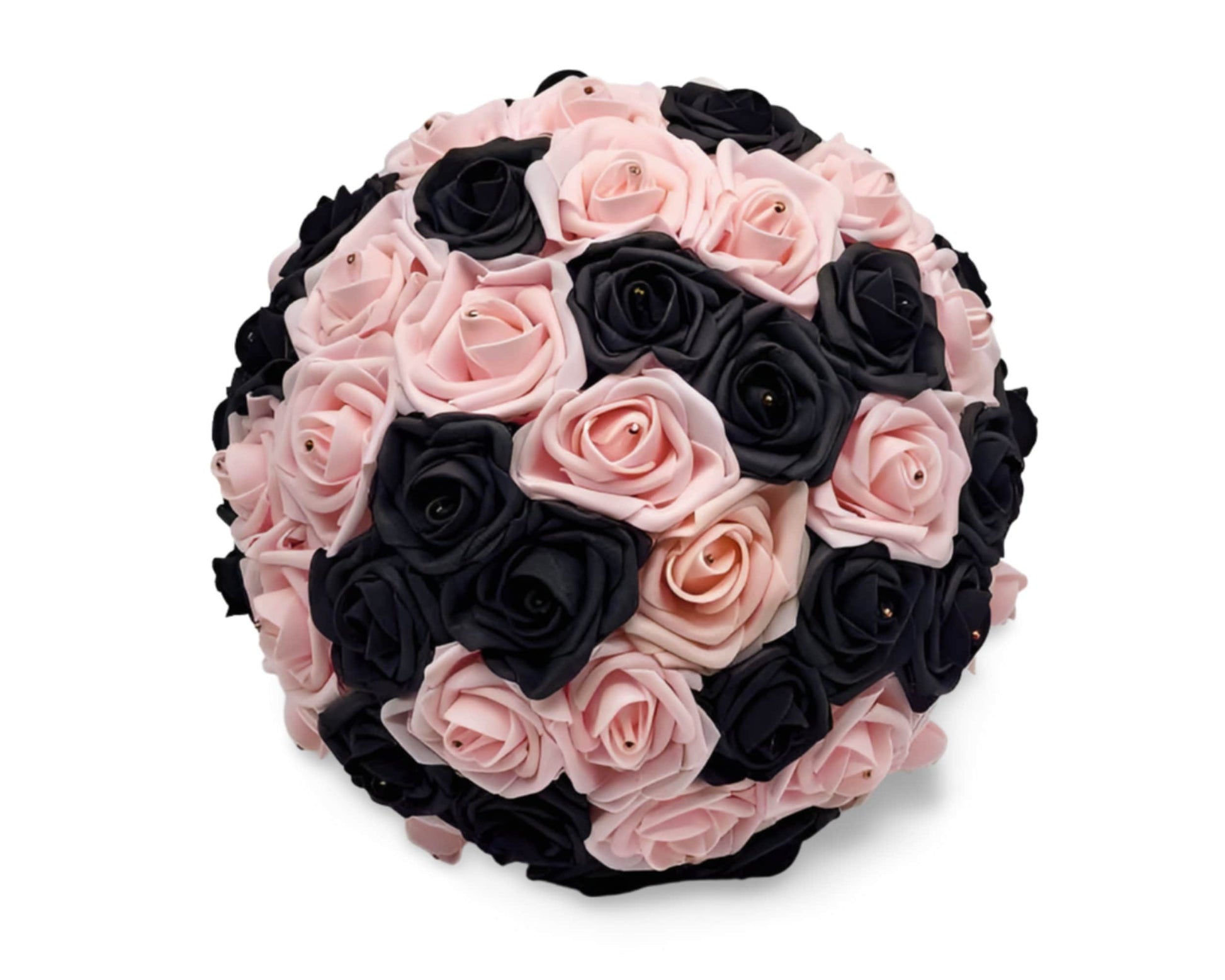 Black and Blush Wedding Bouquet Made With Real Touch Roses, Bridal Bouquet, Bridesmaid Bouquet and Matching Boutonnieres and Corsages