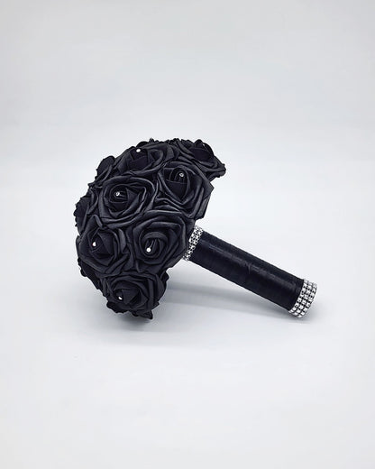 Black Wedding Bouquet Made With Real Touch Roses, Bridal Bouquet, Bridesmaid Bouquet and Matching Boutonnieres and Corsages-Halloween/Gothic