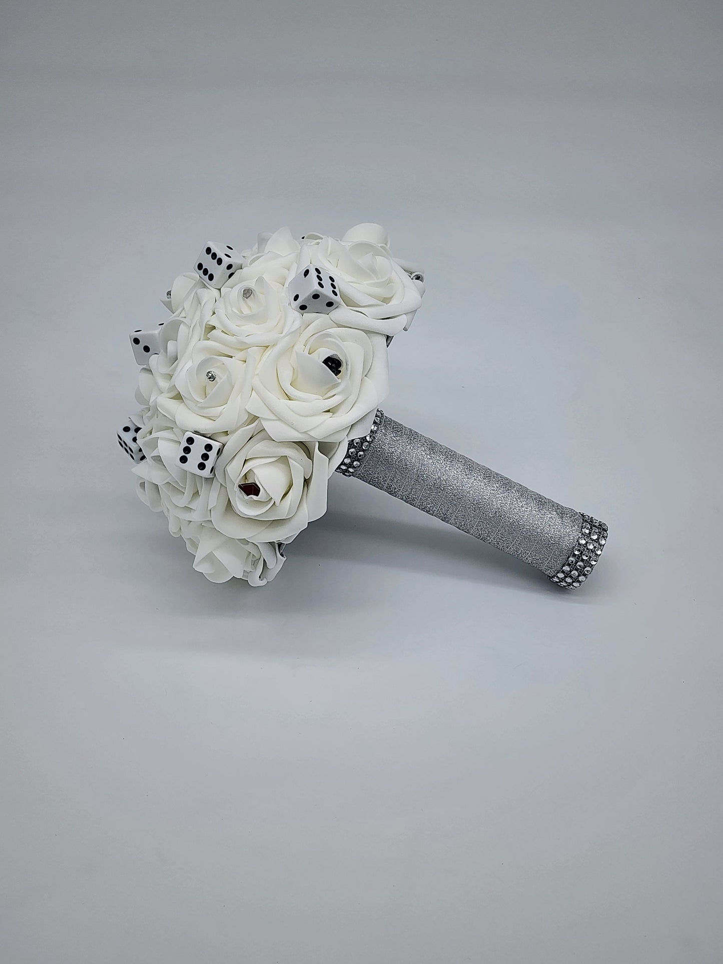 Las Vegas Themed Wedding Bouquet,White And Silver Bridal Bouquet, Bridesmaid Bouquet, Matching Boutonnieres and Corsages,Destination Wedding