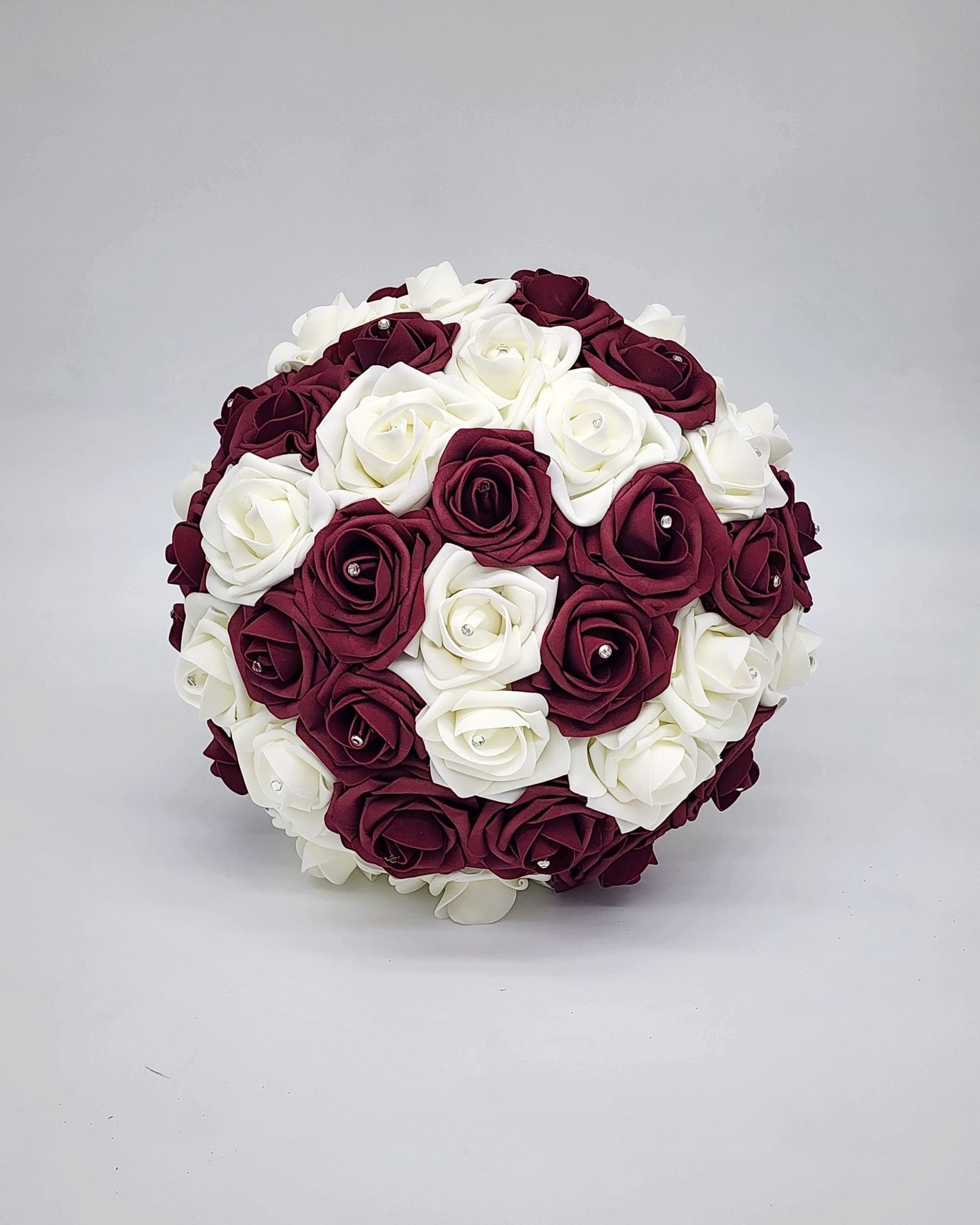 Burgundy and Ivory Wedding Bouquet Made With Real Touch Roses, Bridal Bouquet, Bridesmaid Bouquet and Matching Boutonnieres and Corsages