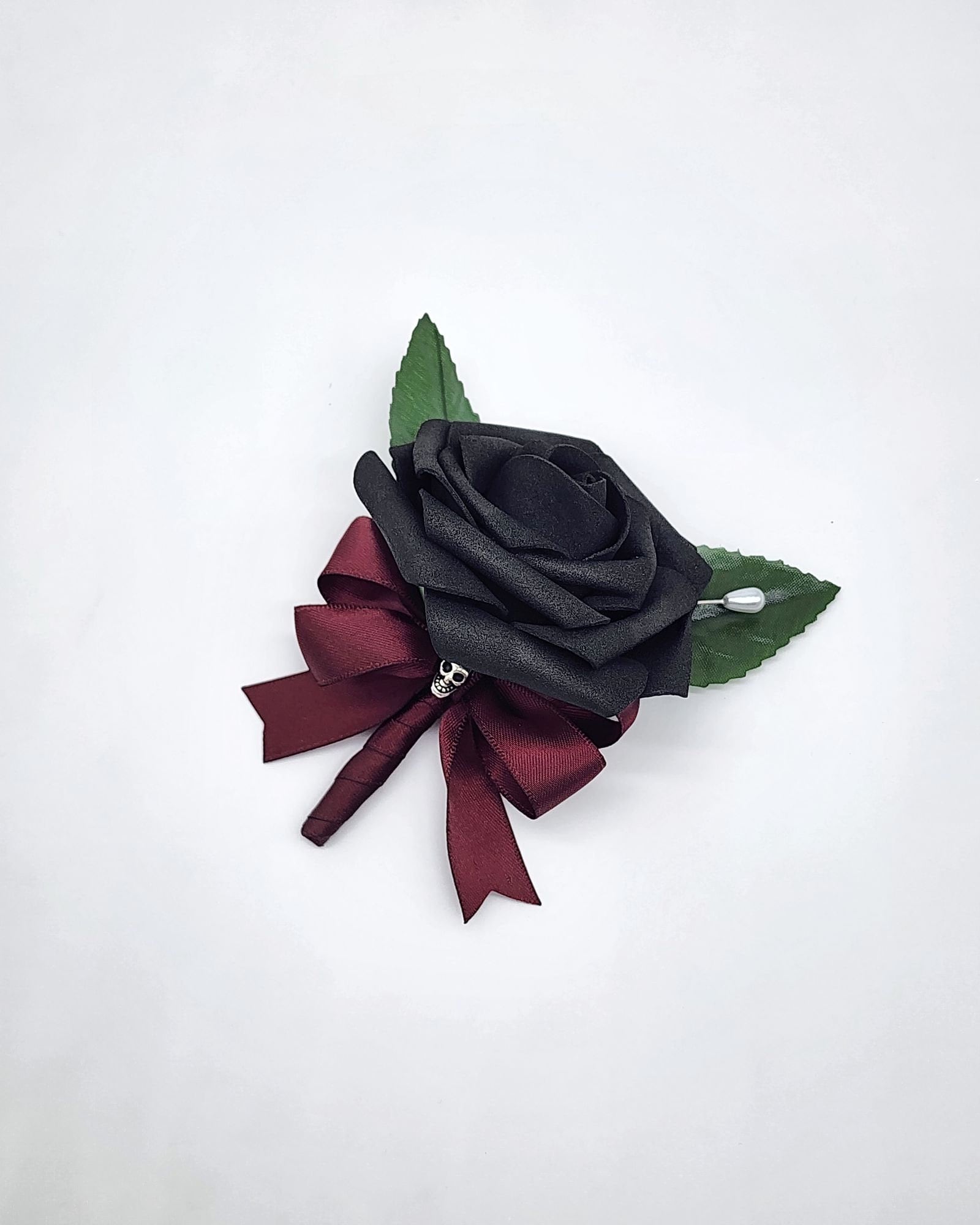 Gothic Skull Black and Burgundy Boutonnieres and Corsages, Gothic Wedding, Halloween, Matching Bouquets Available