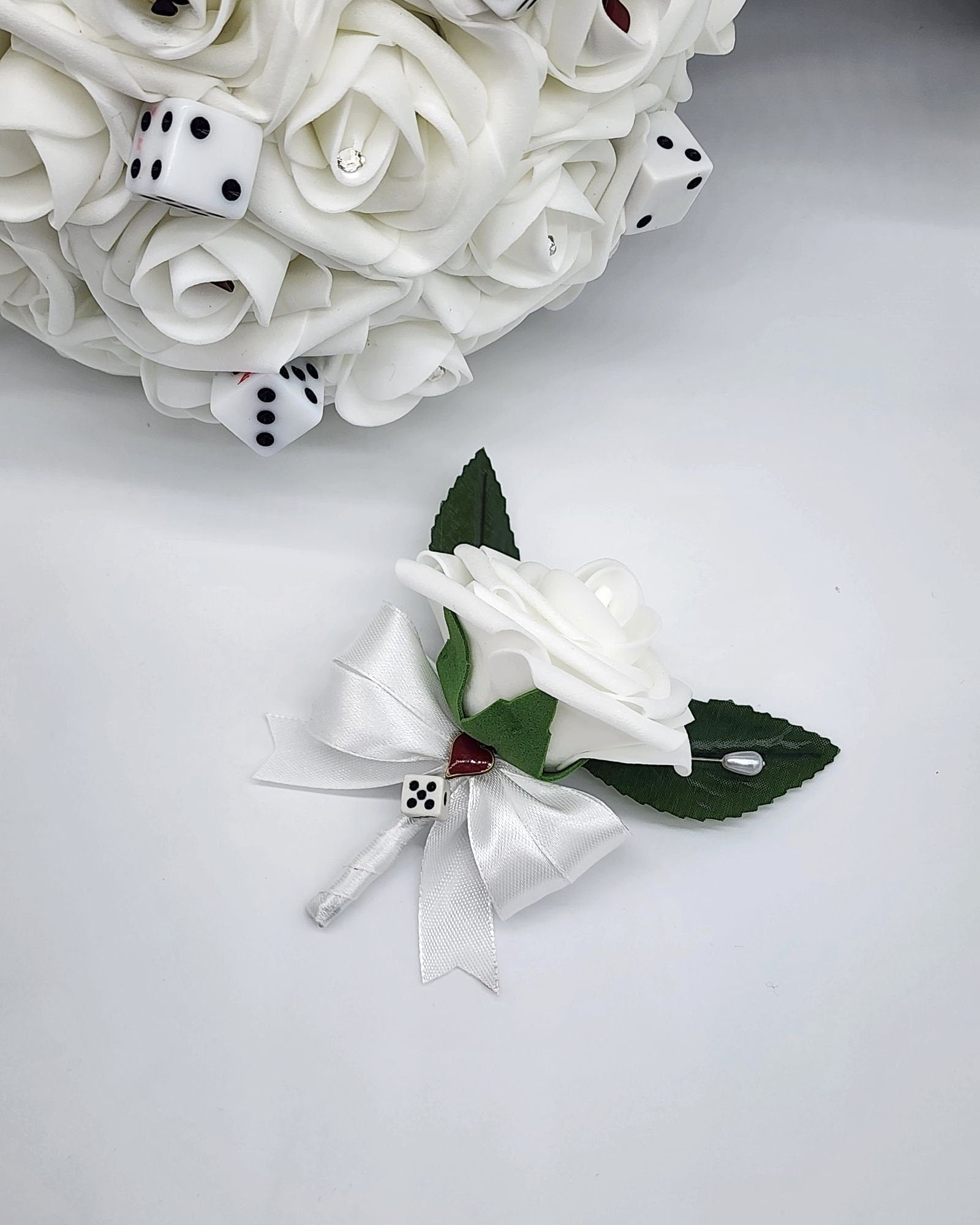 Las Vegas Wedding White Boutonnieres and Corsages with Card Suite,  Matching Bouquets Available, Destination Weddings
