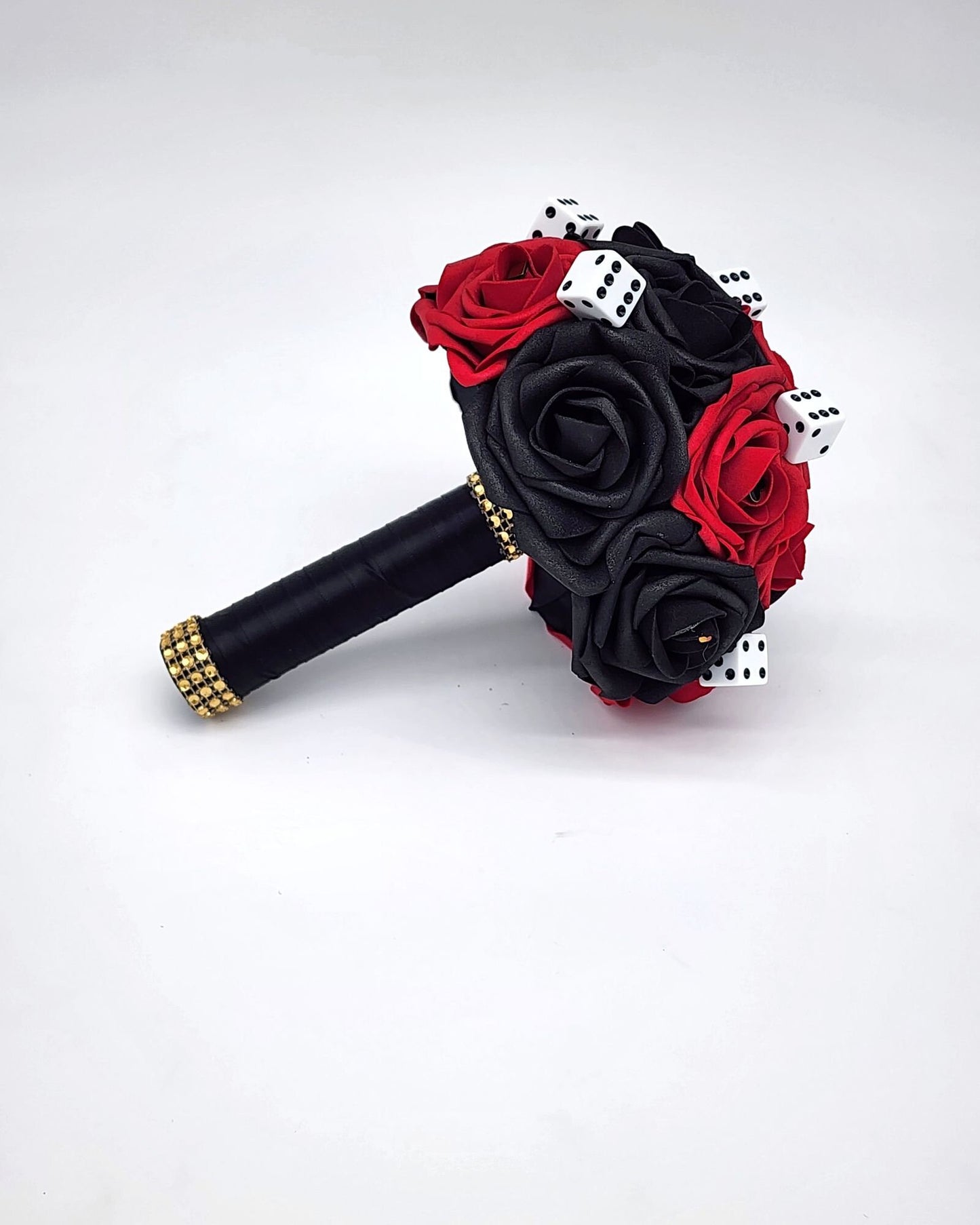 Las Vegas Themed Wedding Bouquet, Red And Black Bridal Bouquet, Bridesmaid Bouquet, Matching Boutonnieres and Corsages, Destination Wedding