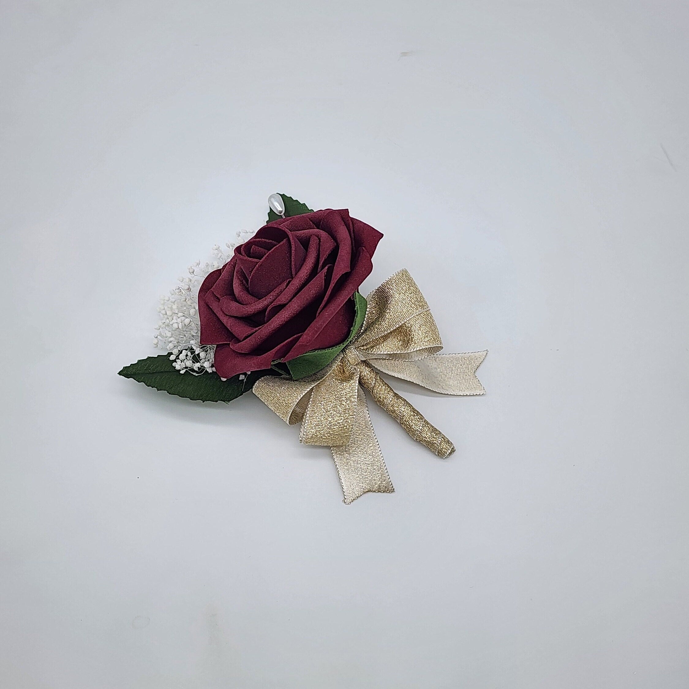 Burgundy And Gold Boutonnieres And Corsages,27 Colors Available, Corsages Available In Pin On And Wrist,Matching Bouquets Available