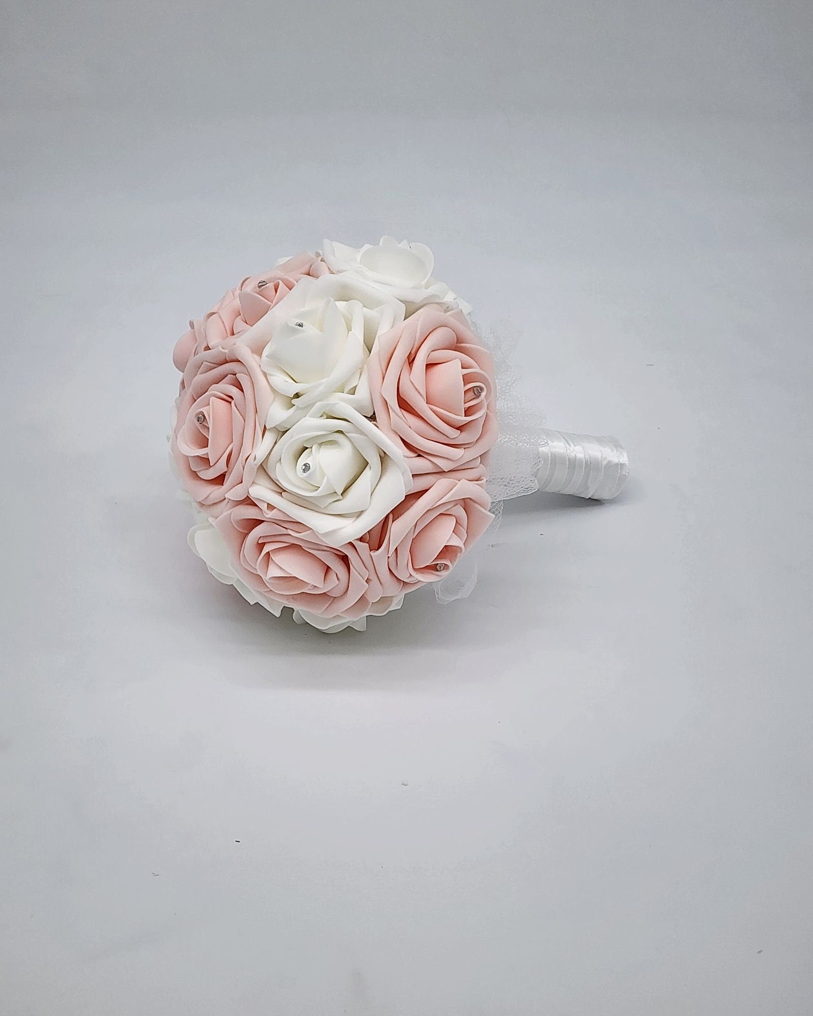 Blush and White Bridal Bouquet Made with Real Touch Roses