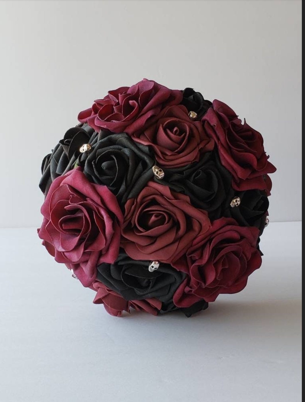 Gothic Skull Black and Burgundy Boutonnieres and Corsages, Gothic Wedding, Halloween, Matching Bouquets Available
