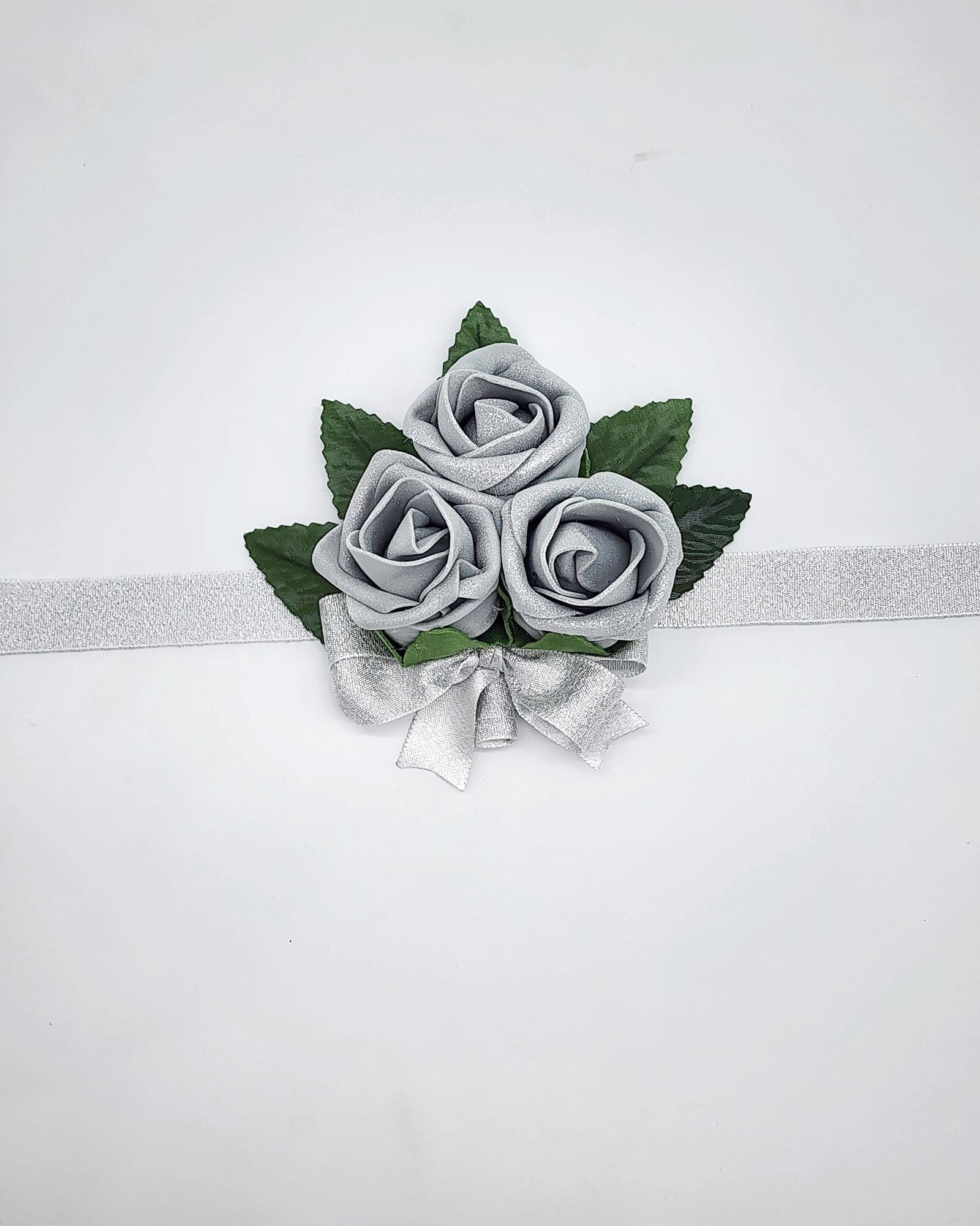 Silver Boutonnieres And Corsages, Available In 27 Colors, Corsages Available In Pin On And Wrist, Matching Bouquets Available