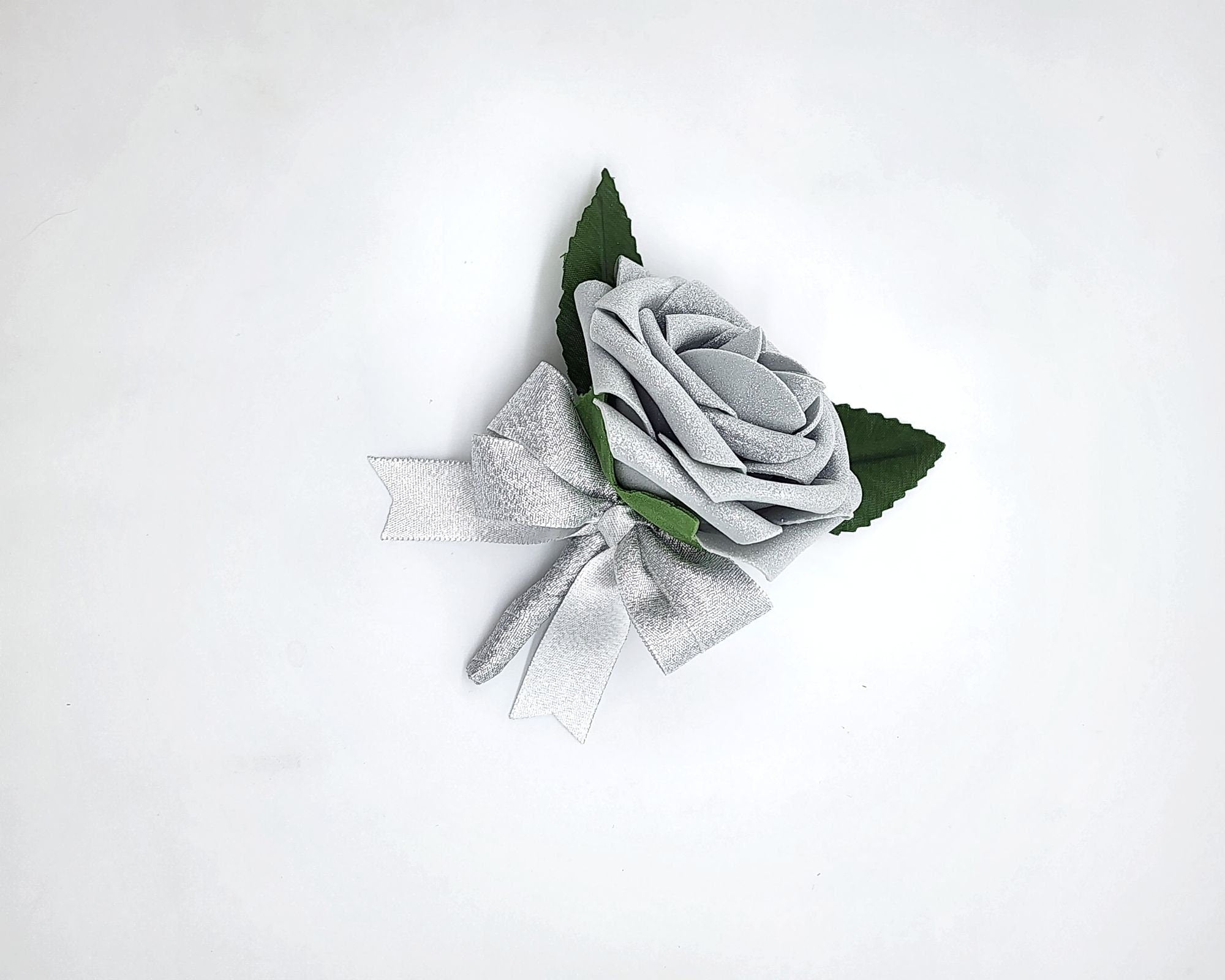 Silver Boutonnieres And Corsages, Available In 27 Colors, Corsages Available In Pin On And Wrist, Matching Bouquets Available