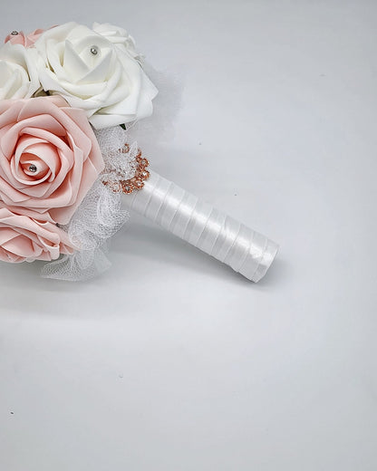 Blush and White Bridal Bouquet Made with Real Touch Roses