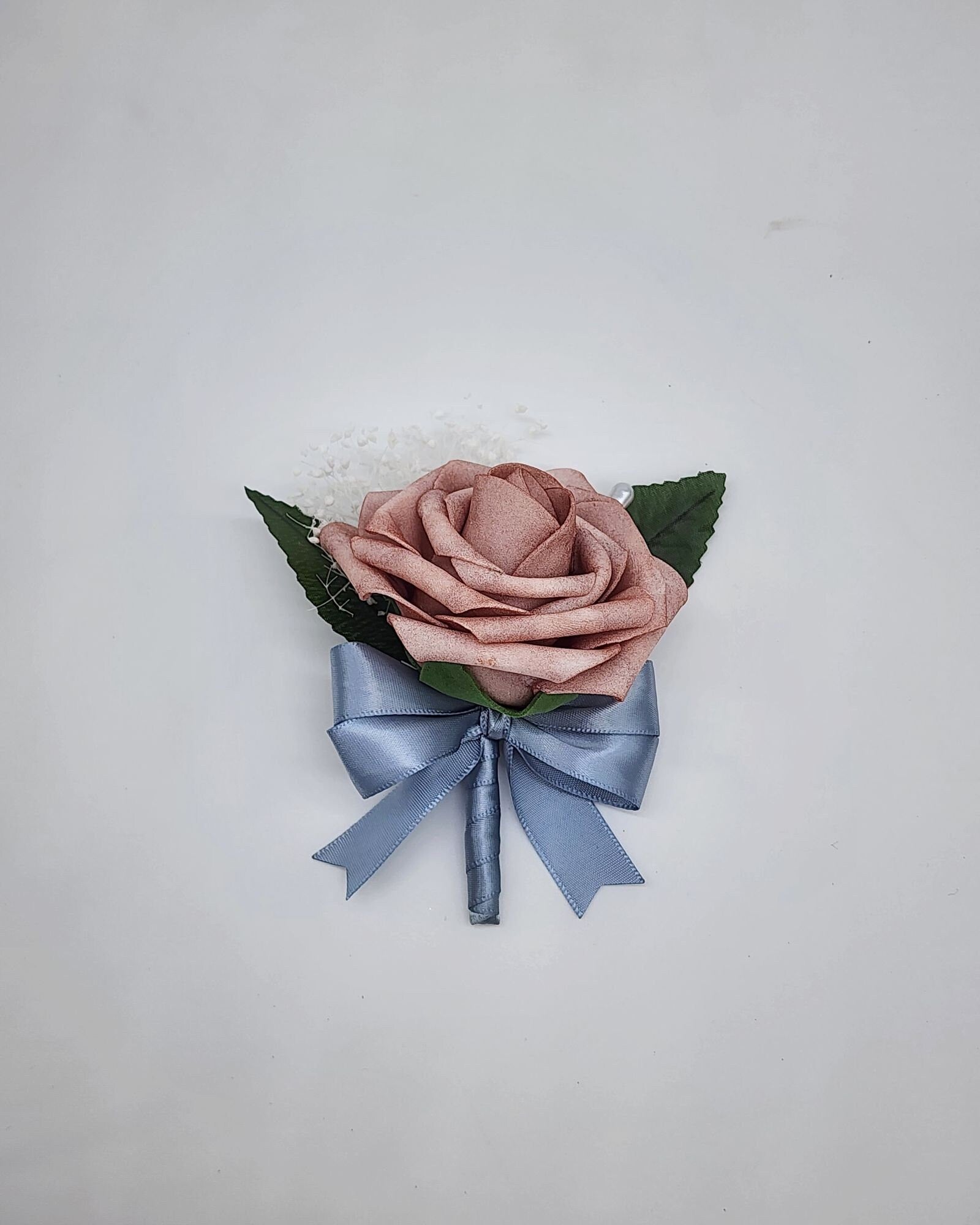 White and Dusty Blue Boutonnieres And Corsages,27 Colors Available,Matching Bouquets Available