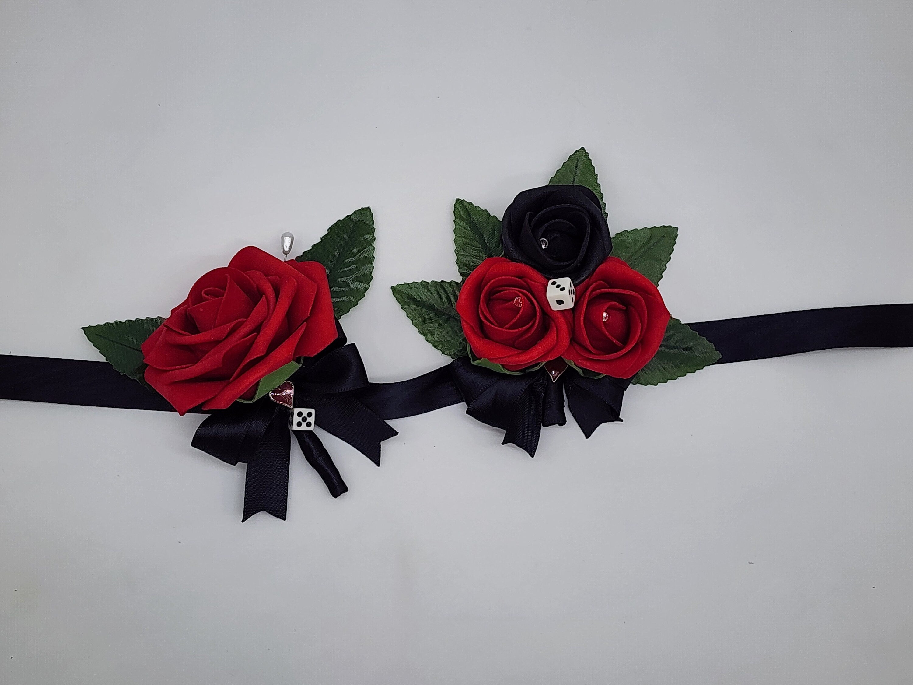 Las Vegas Wedding red, black, and white Corsages and Boutonnieres, Card Suite, Matching Bouquets Available, Destination Weddings