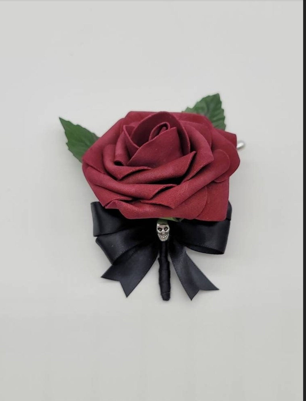 Gothic Skull Black and Burgundy Boutonnieres and Corsages, Gothic Wedding, Halloween, Matching Bouquets Available