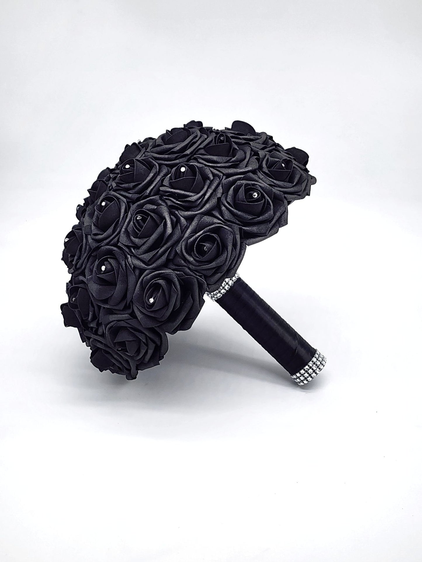 Black Wedding Bouquet Made With Real Touch Roses, Bridal Bouquet, Bridesmaid Bouquet and Matching Boutonnieres and Corsages-Halloween/Gothic