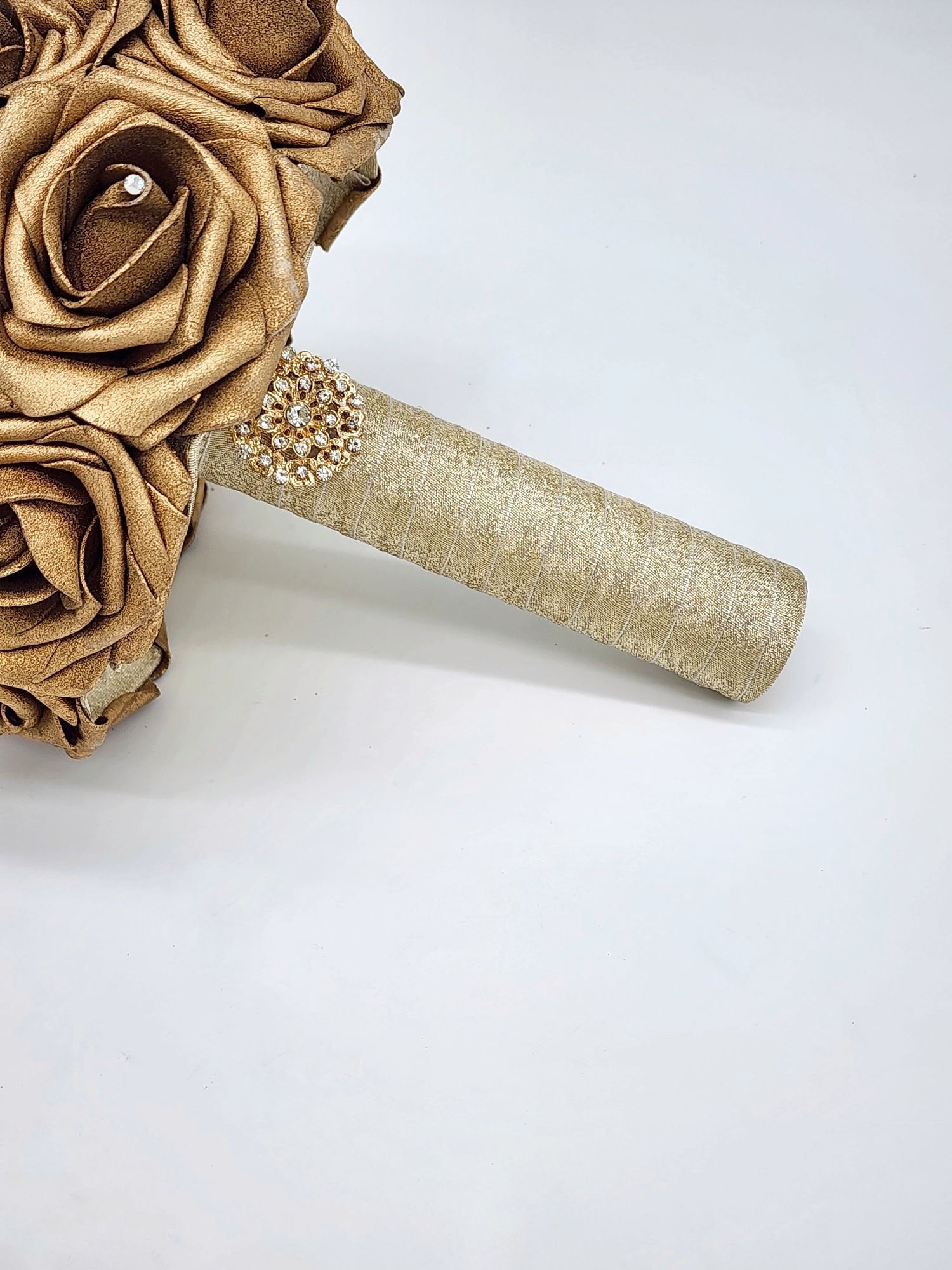 Gold Wedding Bouquet Made With Real Touch Roses, Bridal Bouquet, Bridesmaid Bouquet and Matching Boutonnieres and Corsages Available