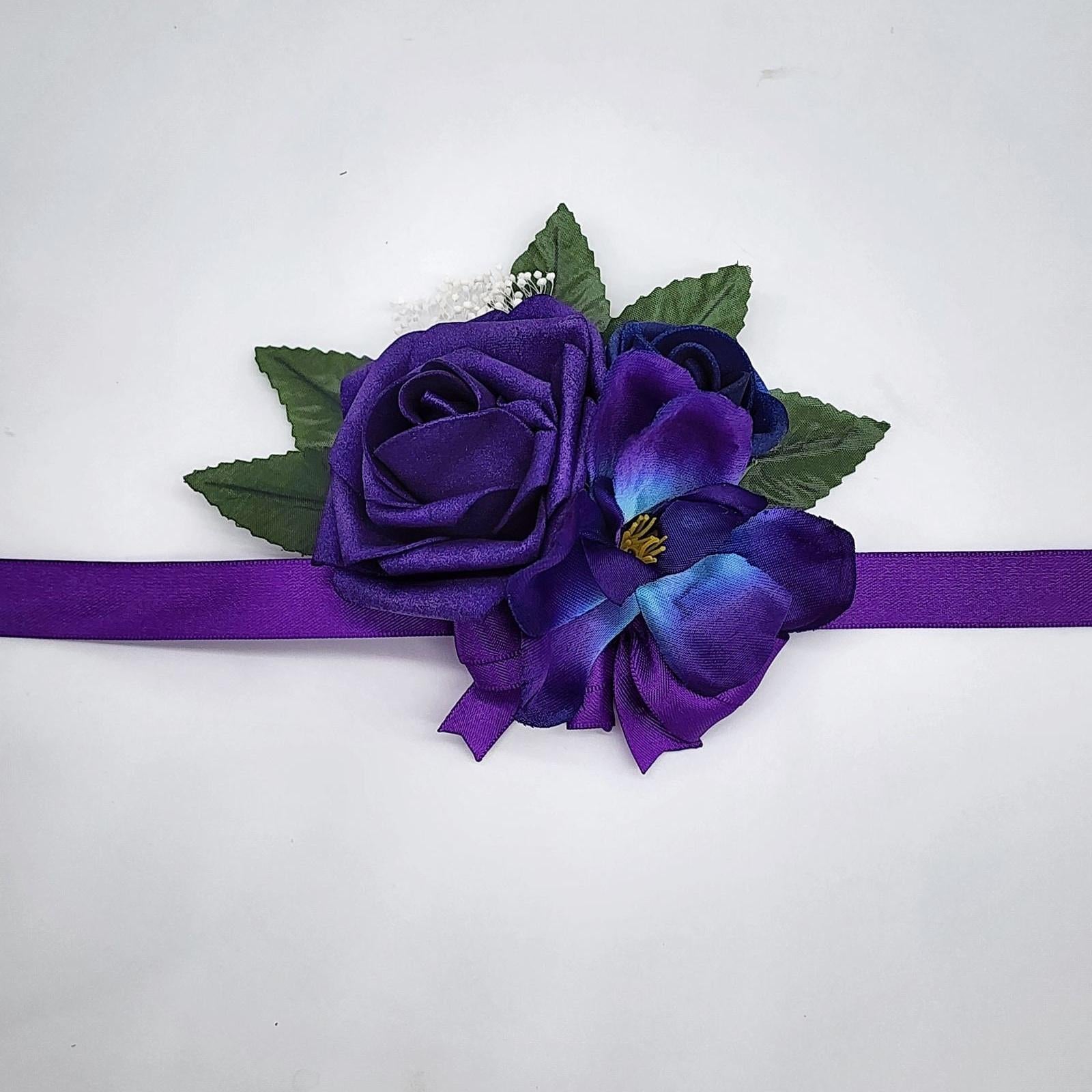 Royal blue and Purple Wedding Bouquet Made With Real Touch Roses, Bridal Bouquet, Bridesmaid Bouquet/Galaxy Orchids/Boutonnieres & Corsages