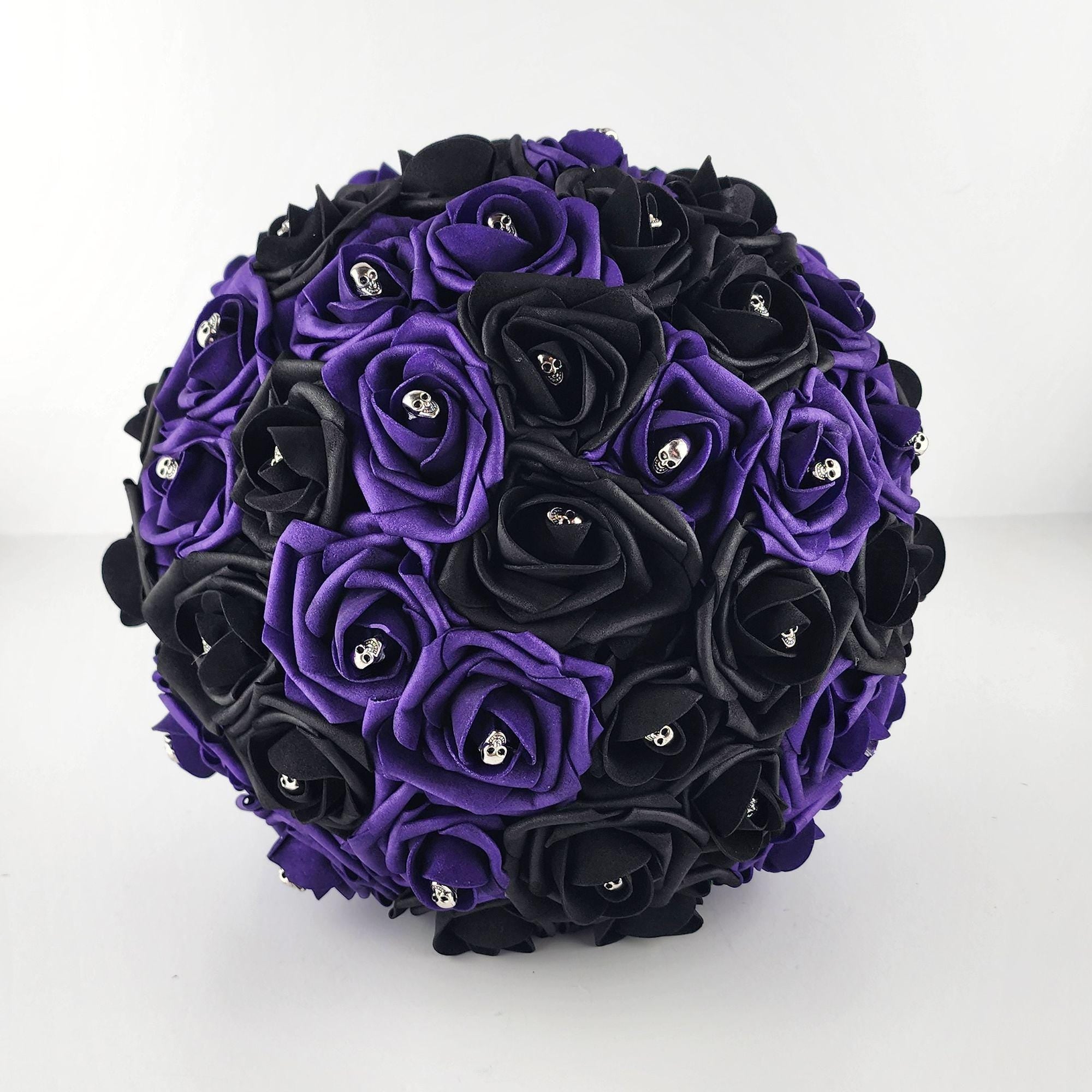Gothic Skull Dark Purple and Black Wedding Bouquet, Bridal Bouquet,  Bridesmaid Bouquet,Matching Corsages and Boutonnieres,Halloween Wedding