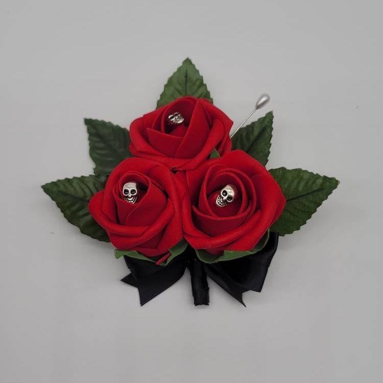 Red Skull Bouquet, Gothic Bouquet, Bridesmaid Bouquet, Toss Bouquet, Corsages, Boutonnieres, Halloween Bouquet