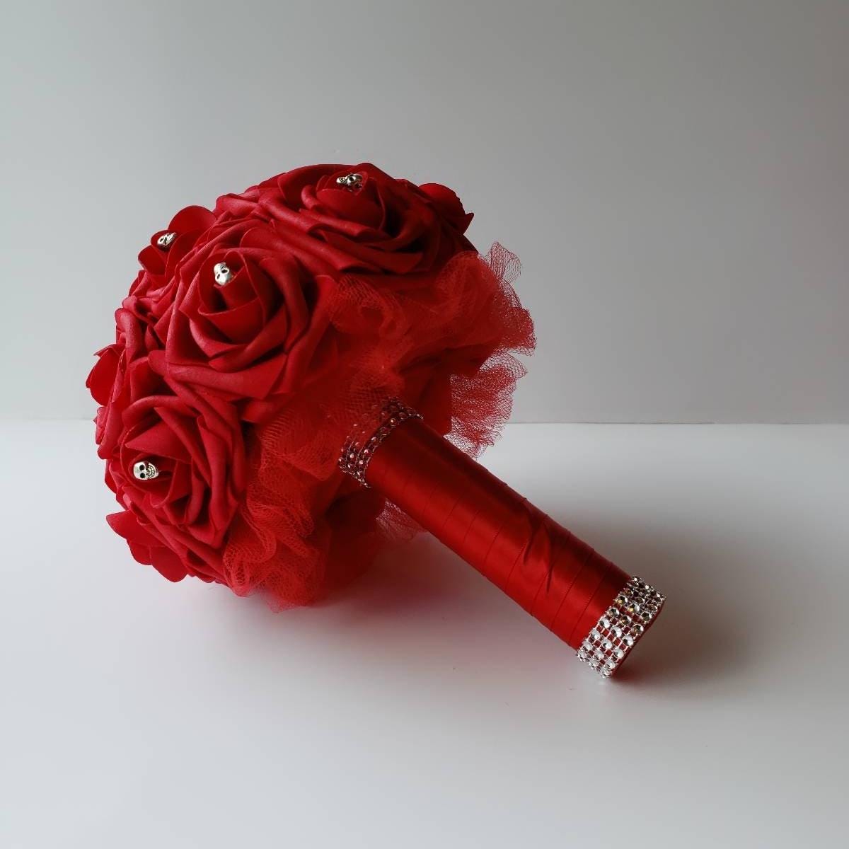 Red Skull Bouquet, Gothic Bouquet, Bridesmaid Bouquet, Toss Bouquet, Corsages, Boutonnieres, Halloween Bouquet